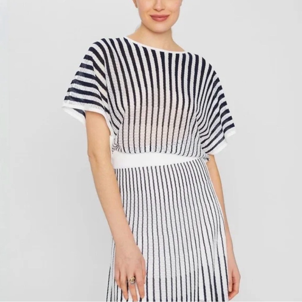 Club Monaco Navy & White Striped Knit Top